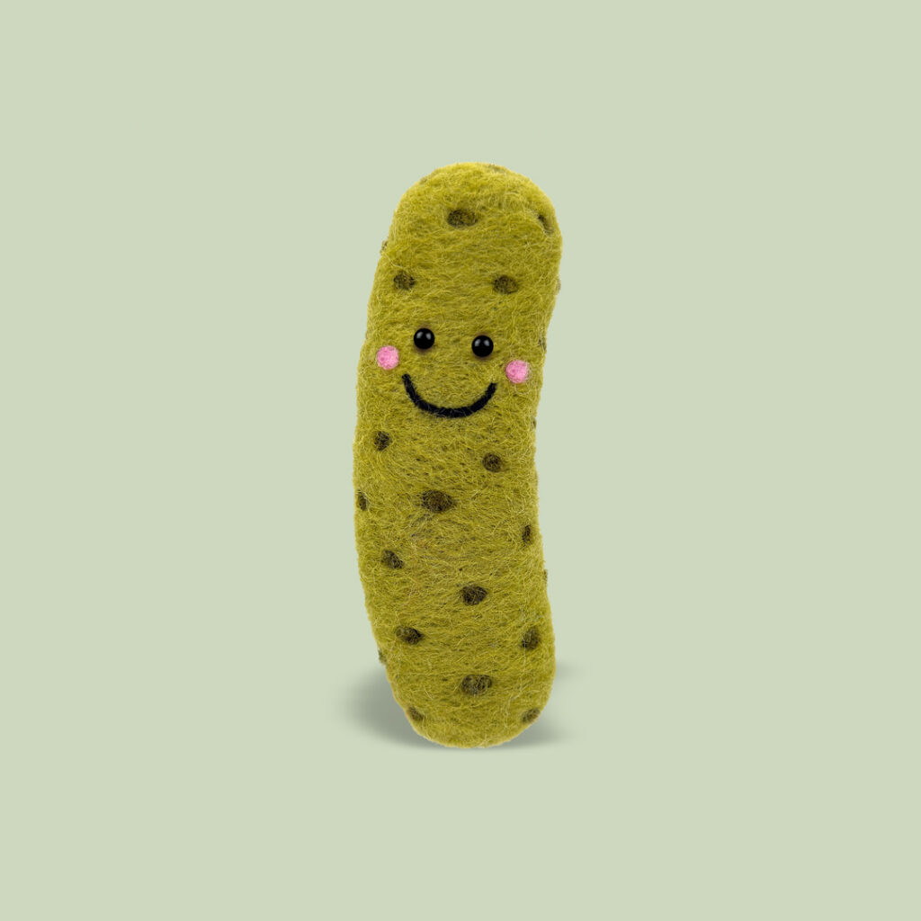 Finished Big Dill Pickle needle felting project from Feltie Kits beginner tutorial
